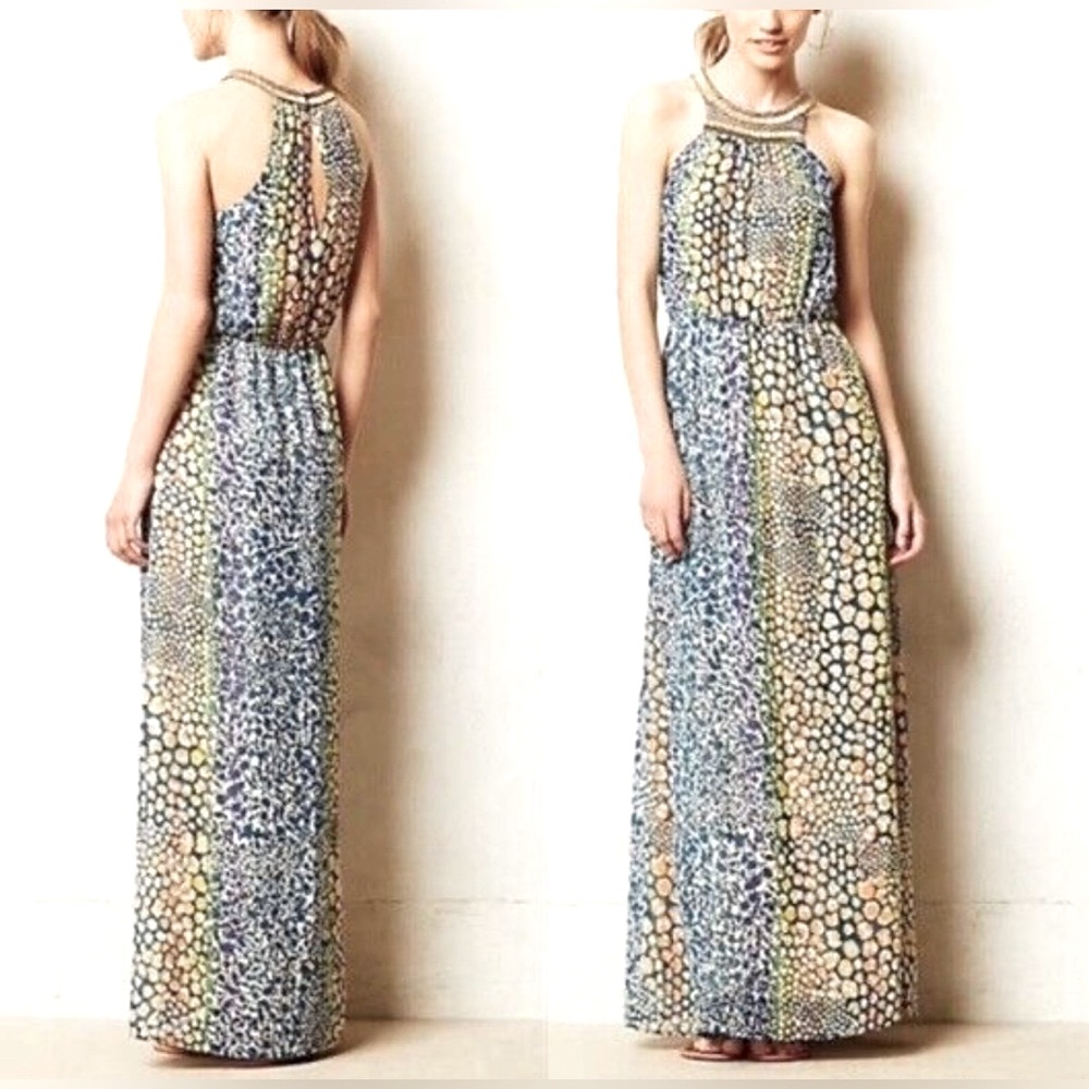 Anthropologie HD in Paris Maxi Beaded Neckline Dress